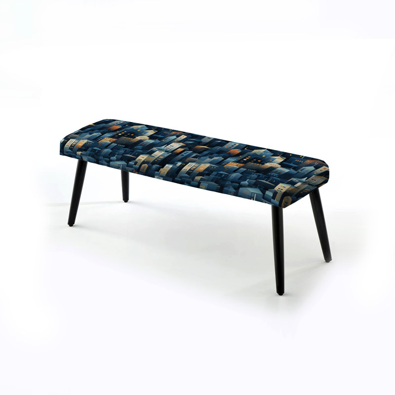 Motif de paysage urbain beige et bleu - Banc rembourré géométrique noir