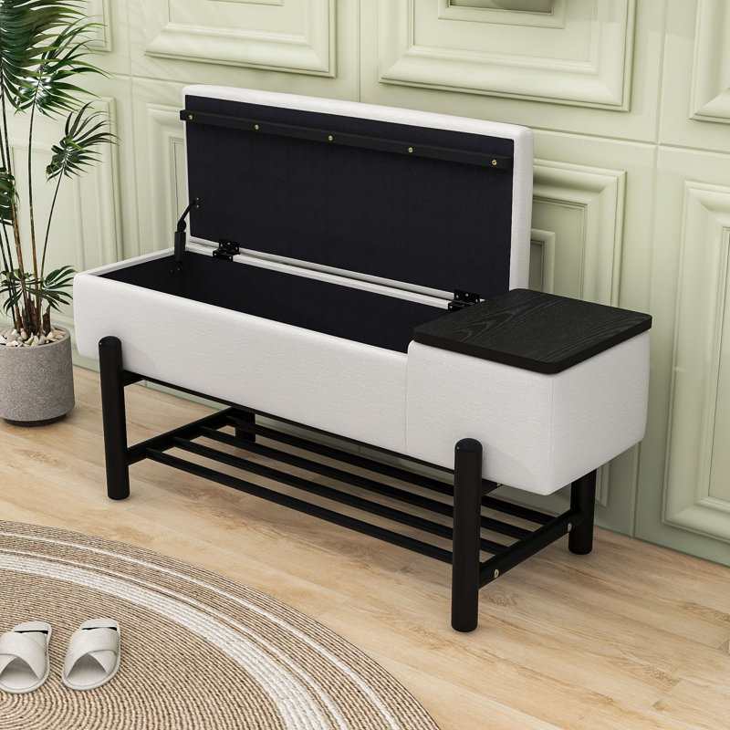 Banc de rangement rembourré Farmhouse avec compartiment caché pour les chambres ou les couloirs, Noir