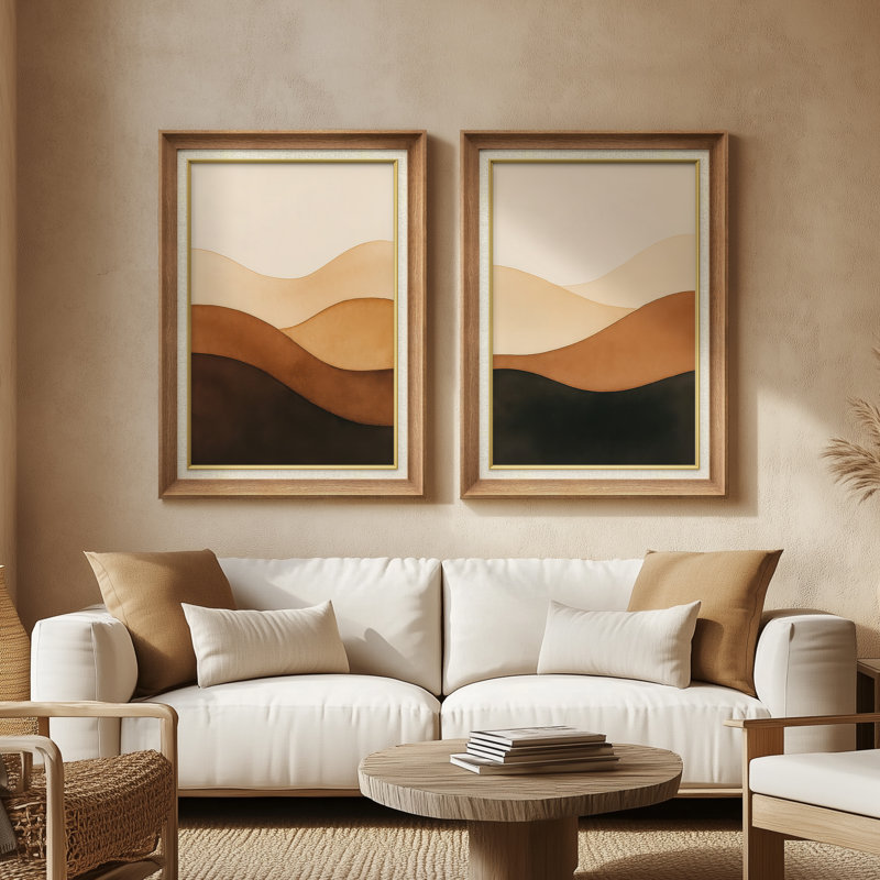 «Layered Desert Hills Warm Earth Landscape», ensemble de 2 reproductions d'art encadrées de qualité supérieure sur papier 26 po x 36 po
