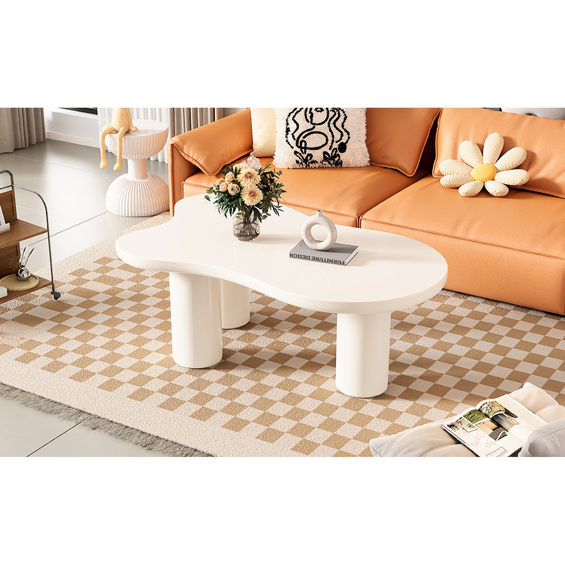 Simple White Tabletop Wrought Studio White Coffee Table With Rounded Edges, 44''X25.9'', 1.5 ...