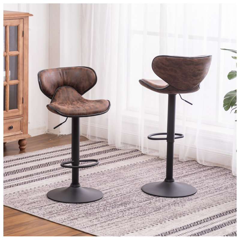 Ensemble de 2 tabourets de bar réglables Masaccio Airlift avec revêtement en polyester vieilli, brun