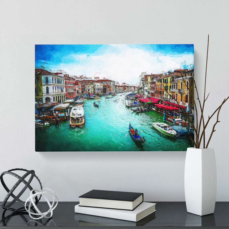 Gondolas In Venice Italy In Abstract - Wrapped Canvas Painting, 60cm H x 91cm W x 3cm D