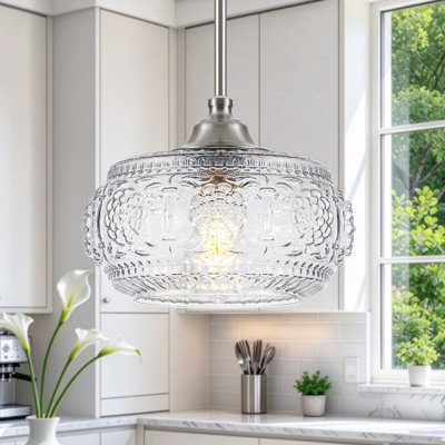 Alejo 9.44'' 1-Light Floral Patterned Glass Pendant Light for Kitchen Island