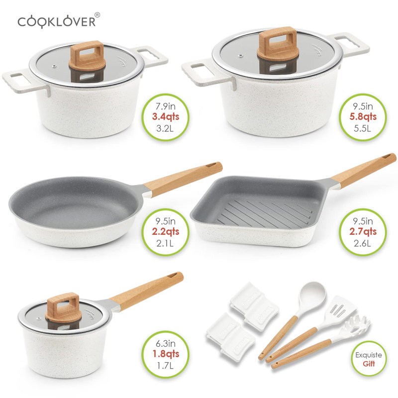 13 - Piece Non-Stick Aluminum Cookware Set, Gray/White