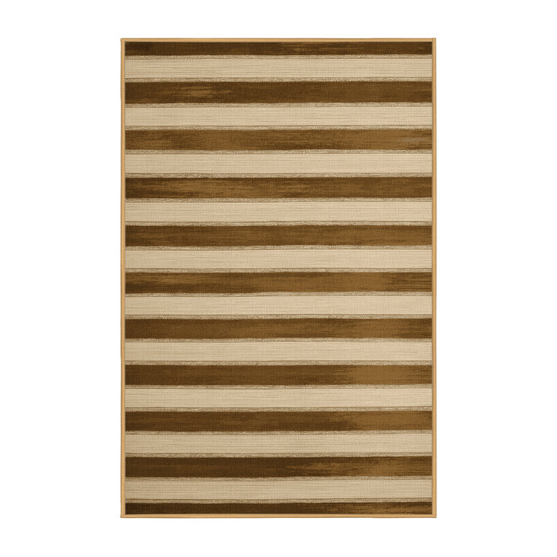 Tapis brun à rayures horizontales lavable à la machine, Rectangle 2 pi x 3 pi