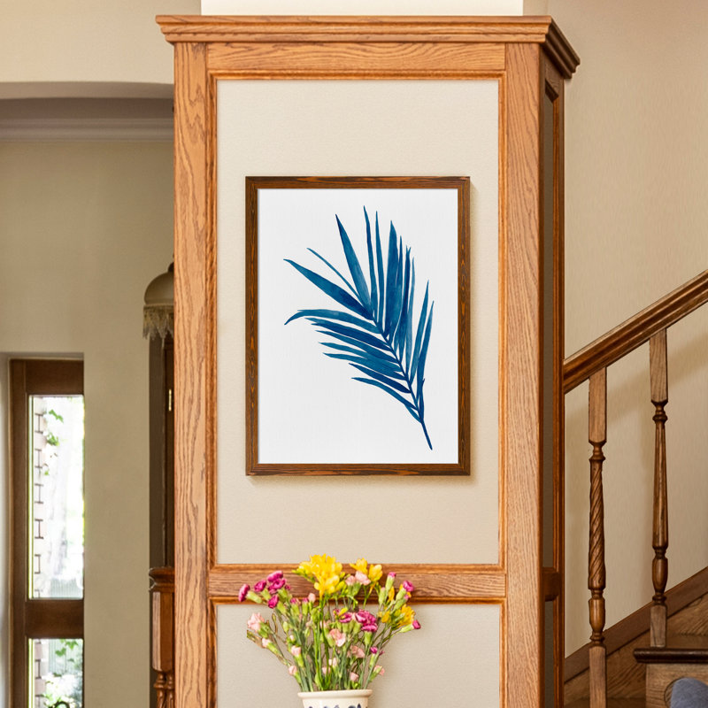 Indigo botanica iii-reproduction d’art encadrée, H 28 po x l 38 po x P 1,3 po, Toile avec cadre érable