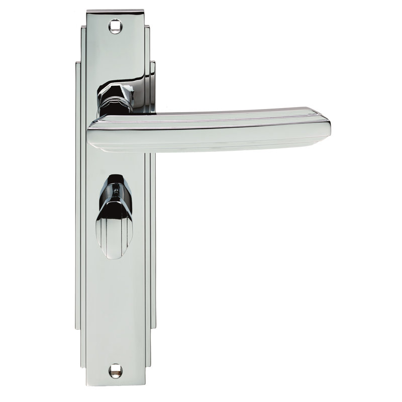 Art Deco Bathroom Door Handle, Polished Chrome