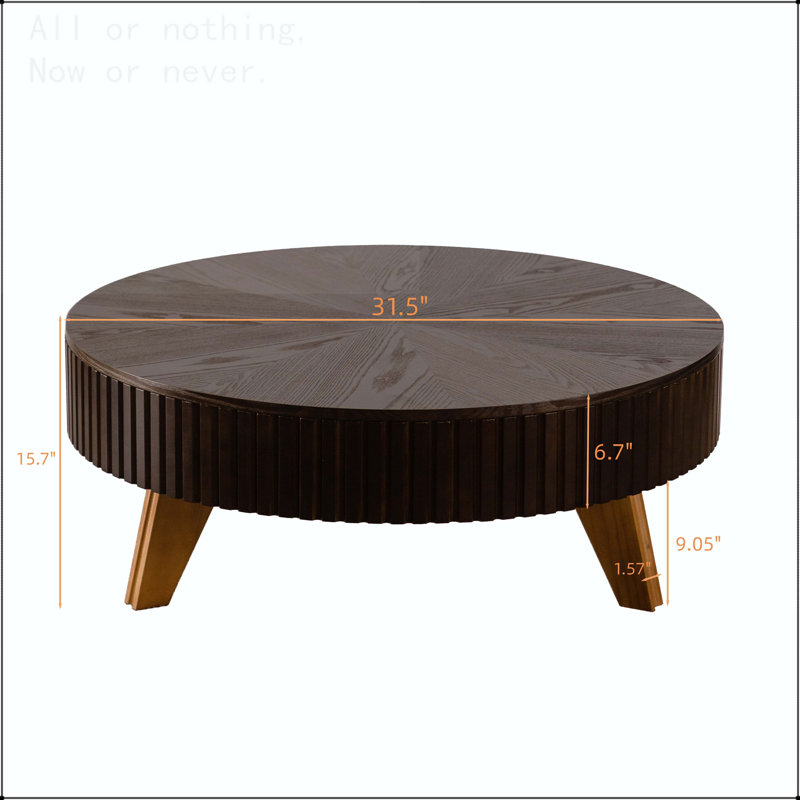 Table basse ronde rétro avec espace de rangement, Brun, L 39,37 po