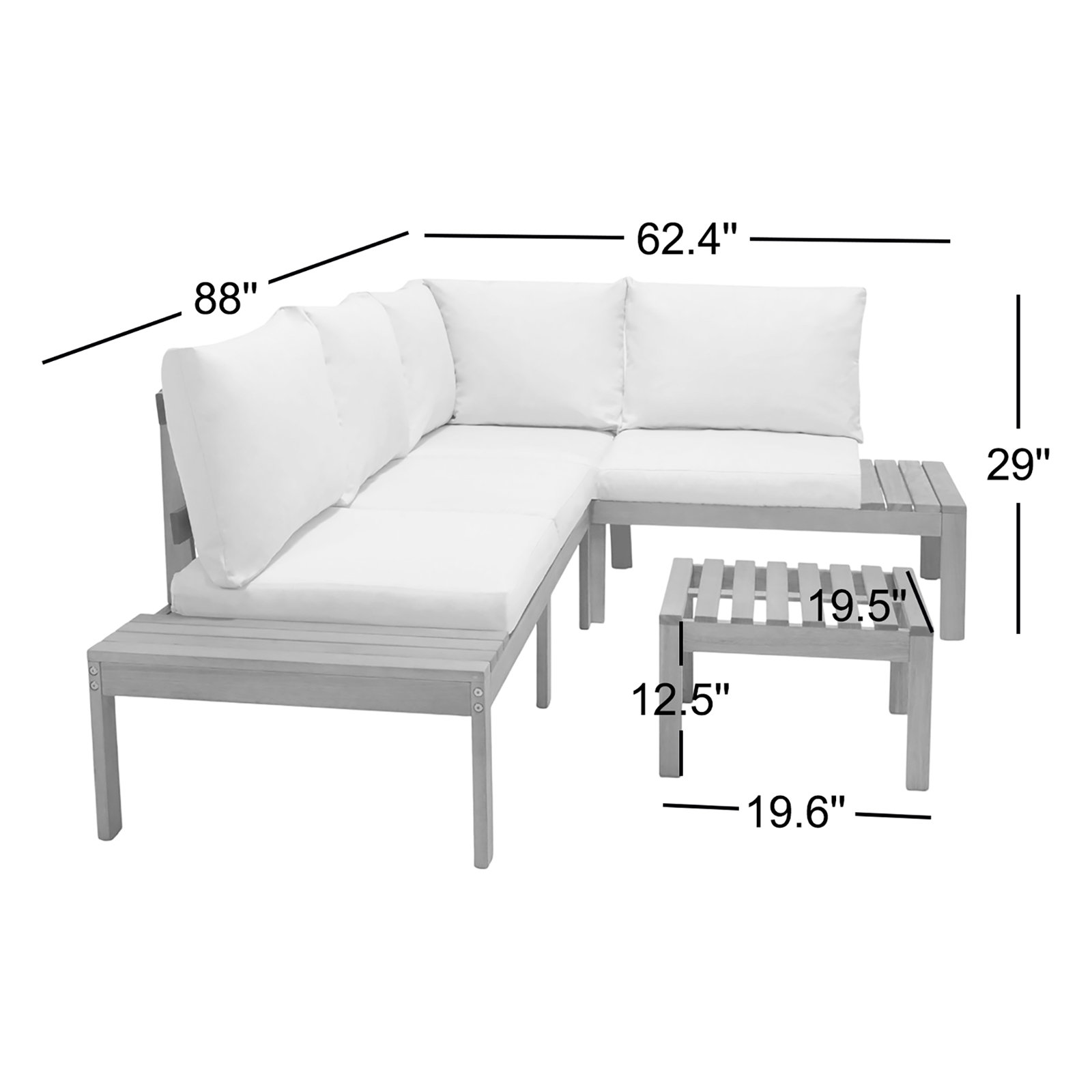 Tempo Eucalyptus 3 Piece Sectional Set, Black