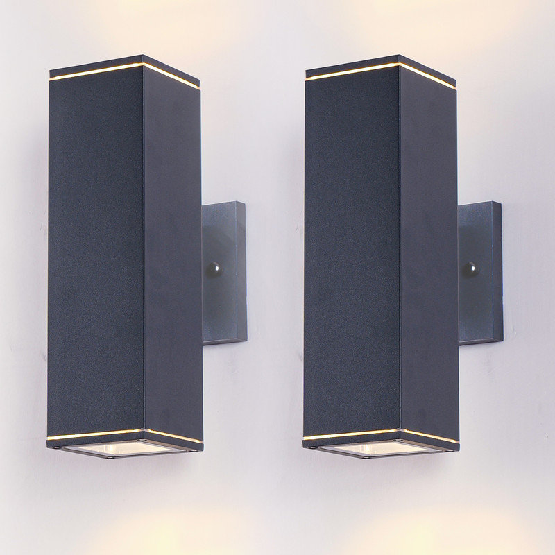 12 Inch Modern Square Cylinder Up Down Aluminum Waterproof Outdoor Wall Sconce Porch Patio Garage Exterior Lighting Fixture 2 Pack Bulb Not Included