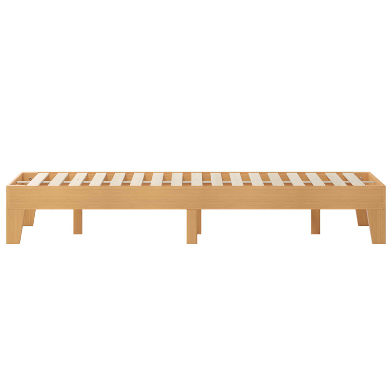 Natural Pine Queen Platform Bed Frame with Wooden Slats