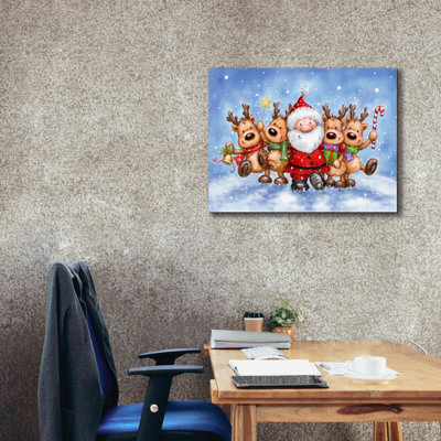 «Santa With Reindeers» par Makiko, art mural sur toile