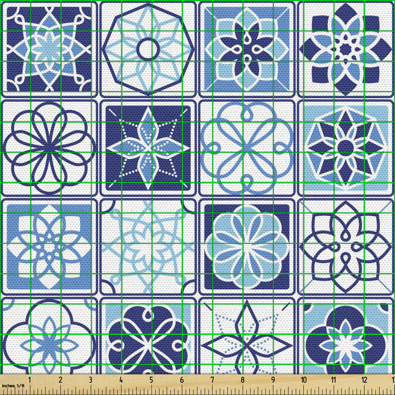 Charea Folkloric Portuguese with Floral Motifs in Squares Multi-Purpose Fabric