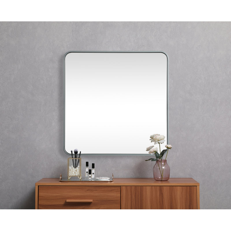 Metal Square Wall Mirror, 30"  x 30" , Silver