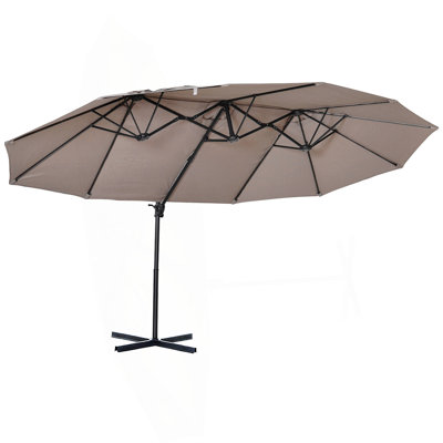 Parasol de patio, parasol de marché d'extérieur double face 14 "avec manivelle, base croisée pour terrasse, pelouse, cour et piscine