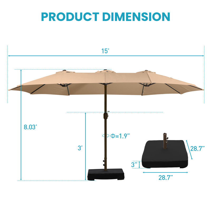 Ocilla 177.16'' x 106.3'' Rectangular Market Umbrella, Khaki