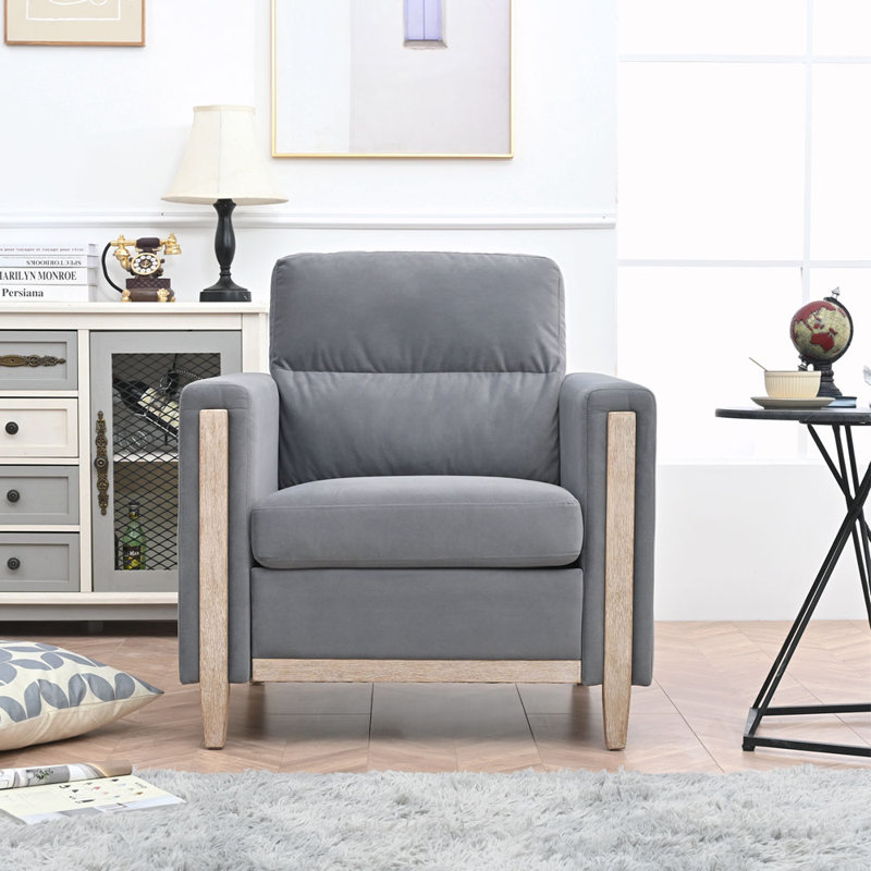 Plutarco Velvet Armchair, Gray Fabric