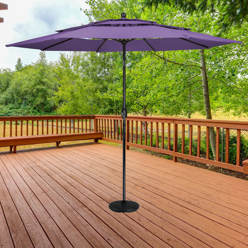 Black Flat Round Resin Base Stand For Patio Umbrella - 21Lbs