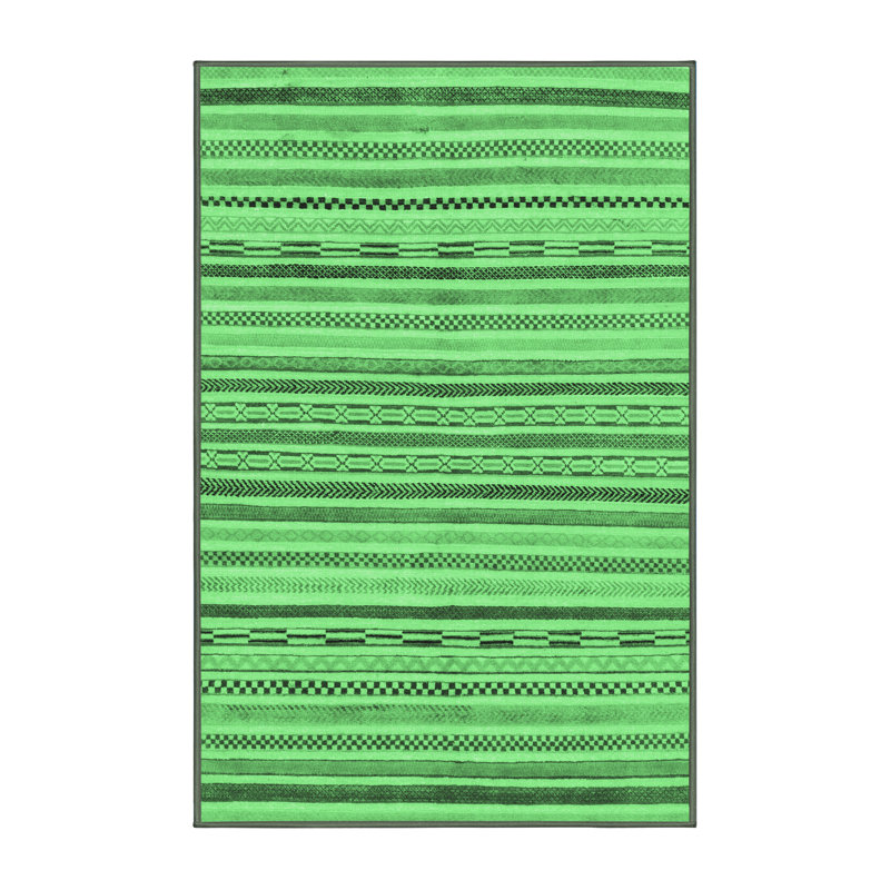 Tapis lavables à la machine à motif abstrait vert émeraude 2311, Rectangle de 5 pi x 8 pi