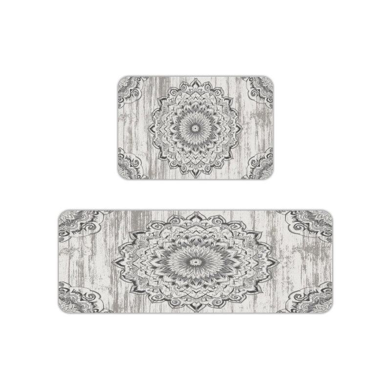 Tapis de cuisine gris Mandala, 2 tapis bohémiens pour la cuisine et le couloir