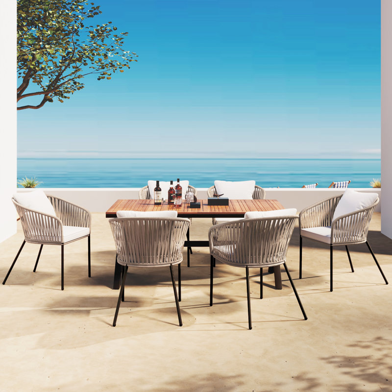7 Pieces Patio Dining Set, Beige/Brown