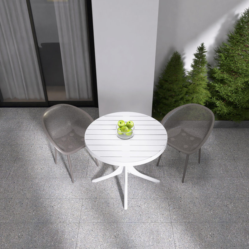 Ensemble de salle à manger 3 pièces intérieur / extérieur, 2 chaises en polypropylène imperméables, table ronde blanche en PP de 36 pouces