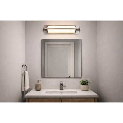 18 - Inches Integrated Led Brushed Nickel Bathroom Vanity Bar, Energy Smart 745 Lumens 12W Led, 3 Color Temperature Selections 3000K / 4000K 5000K , Dimmable With Suitable Dimmers, Sand Blast Glass