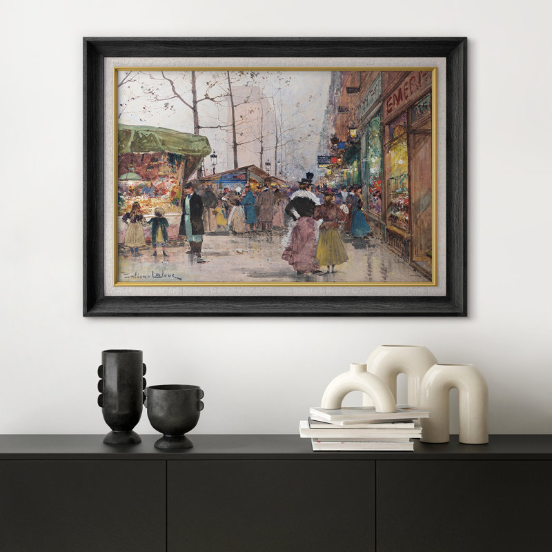 Art de scène de marché de Paris, images de salon, impression d'art sur toile encadrée., H 26 po x l 36 po
