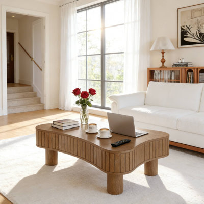 Table basse à plateau relevable avec panneau cannelé Endin