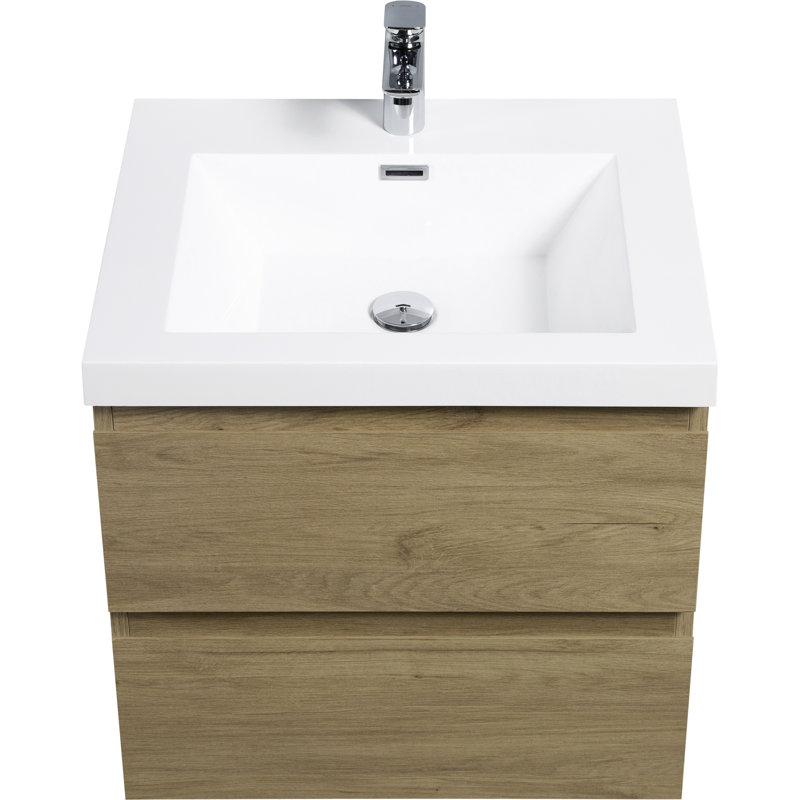Meuble-lavabo de salle de bain avec lavabo 24 po, armoire moderne avec plateau en résine de chêne naturel et tiroirs à fermeture en douceur 24 po, chêne, lavabo