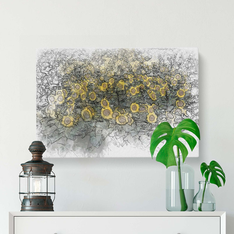 Field of Yellow Sunflowers in Abstract - Wrapped Canvas, 40cm H x 60cm W x 3cm D