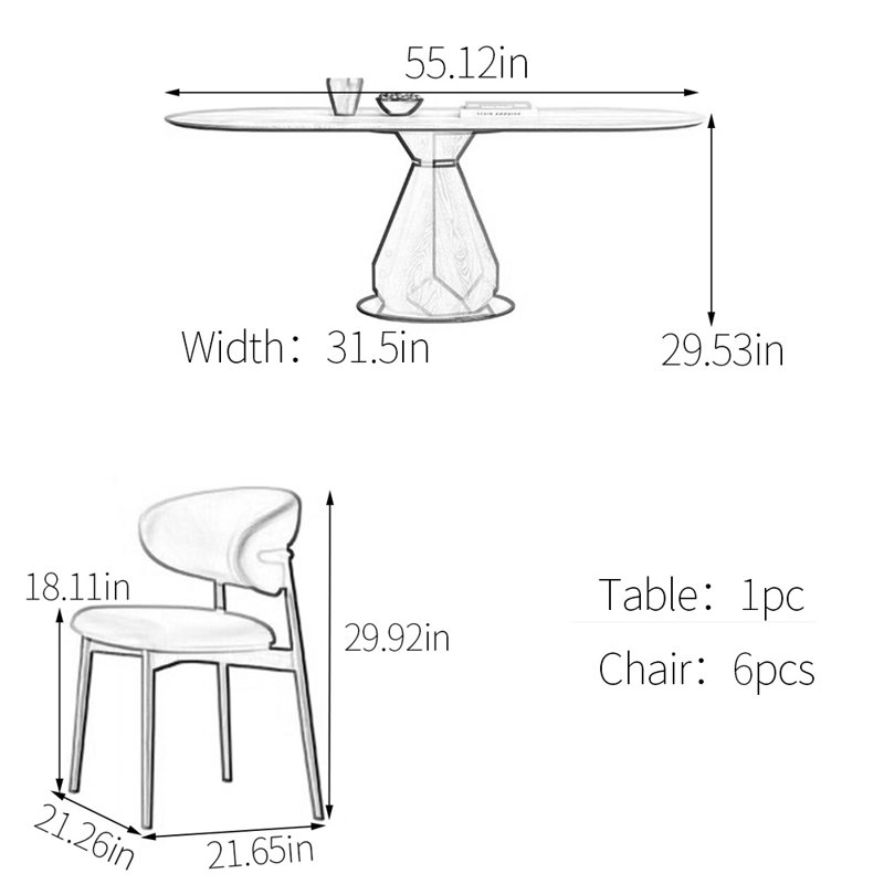 Ensemble de table de salle à manger Graceful, H 29,53 po x L 55,12 po x l 31,5 po