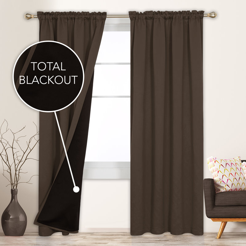 Deconovo 100 Percent Blackout with Liner Rod Pocket Curtain Panel Pair, 52" W x 63" L, Brown