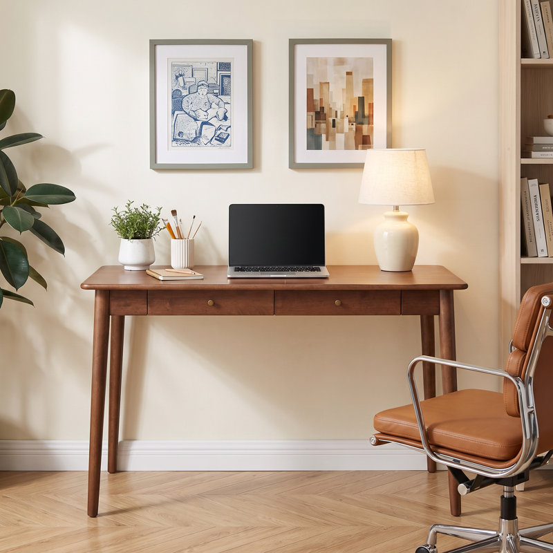 Bureau en bois massif avec tiroir MCM, Brown, 47.7"W x 22.04"D