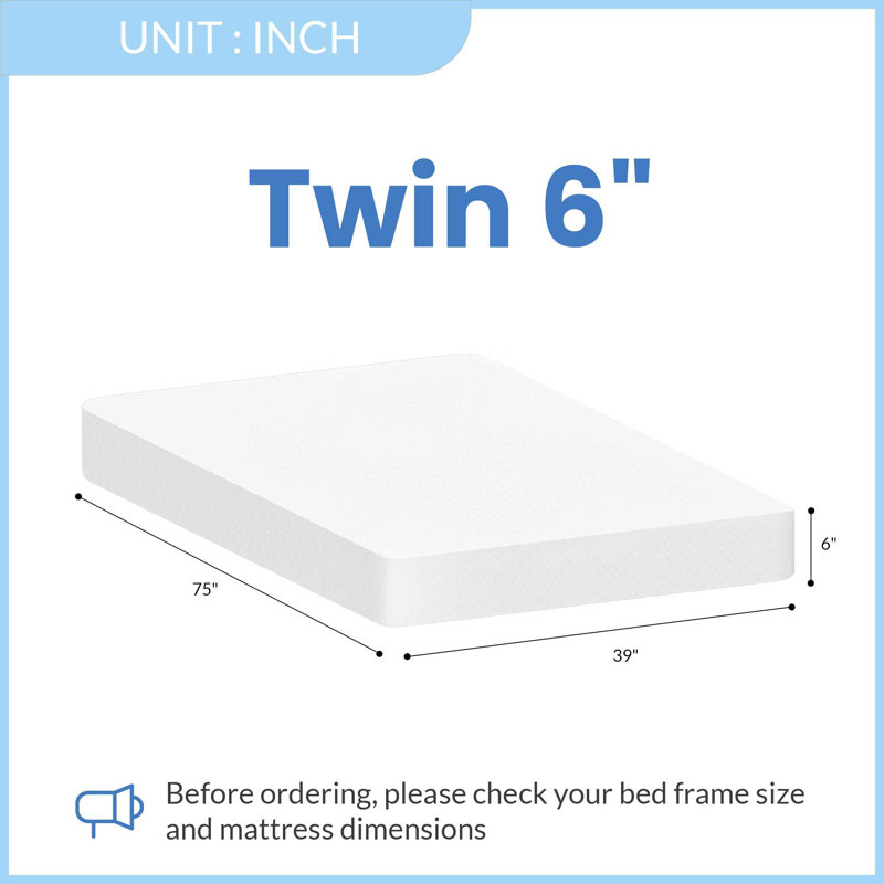 Matelas en mousse viscoélastique gélifiée 12 po, 6", Lit simple
