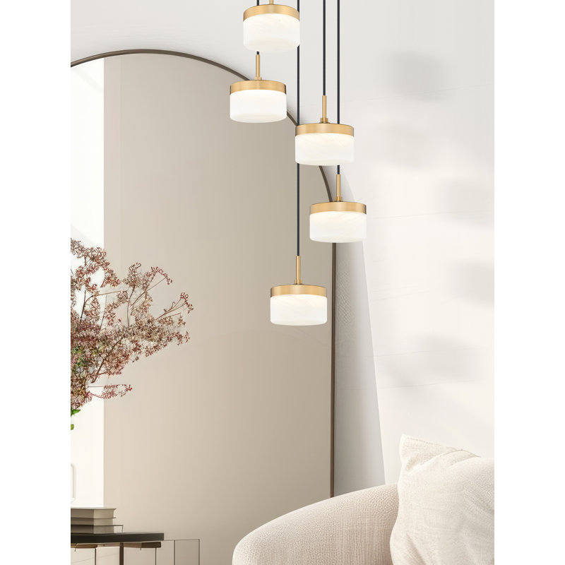 Lustre moderne 5 lumières en métal doré, Or moderne