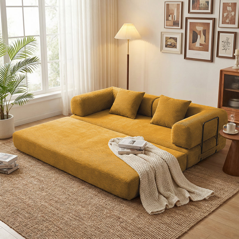 Canapé-lit convertible peu encombrant avec rangement modulaire, Orange