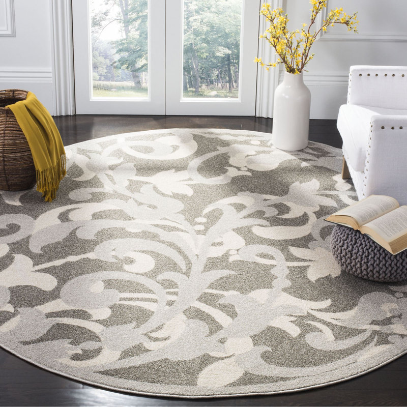 Ammundsen Floral Grey/Light Grey Area Rug, Rectangle 8' x 10'