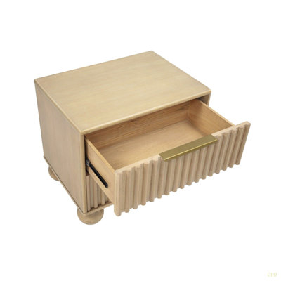 Table de chevet moderne à 2 tiroirs avec panneaux cannelés Modern, table de chevet en bois, pieds arrondis
