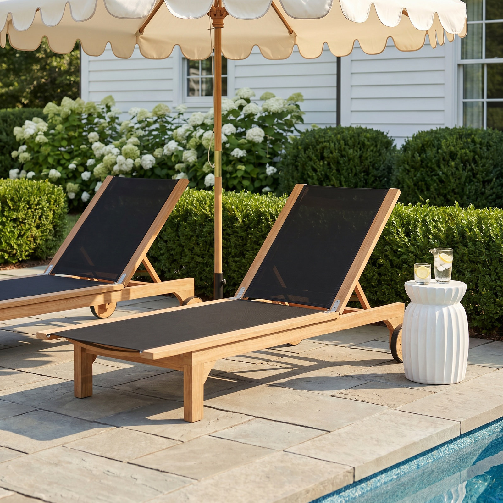Marihelen 29" Teak Patio Chaise Lounge, Black