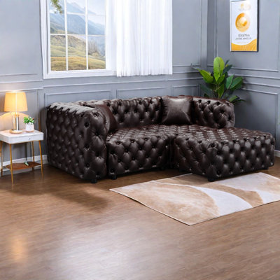 Compression Modular Sectionals, Faux Leather Tufted Modern Sofa for Home