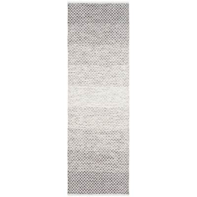 Tapis géométrique en coton fabriqué à la main gris clair / ivoire Amaya