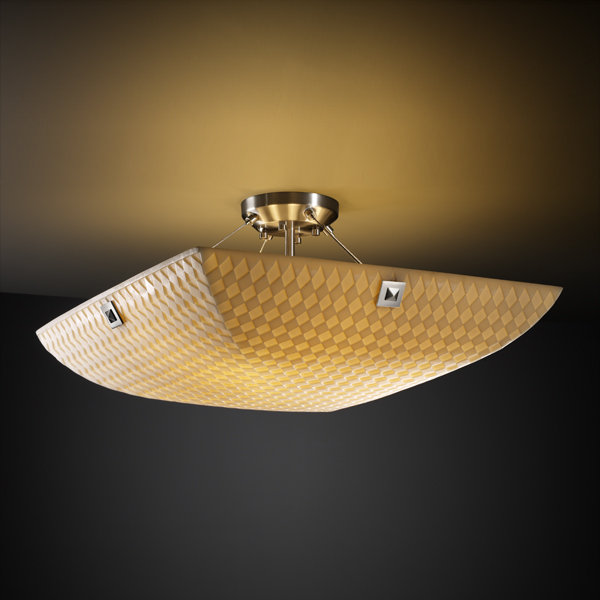 Plafonnier semi-encastré 6 lumières Porcelina finials, Bronze foncé, Carrés appariés à faiteau, Vagues