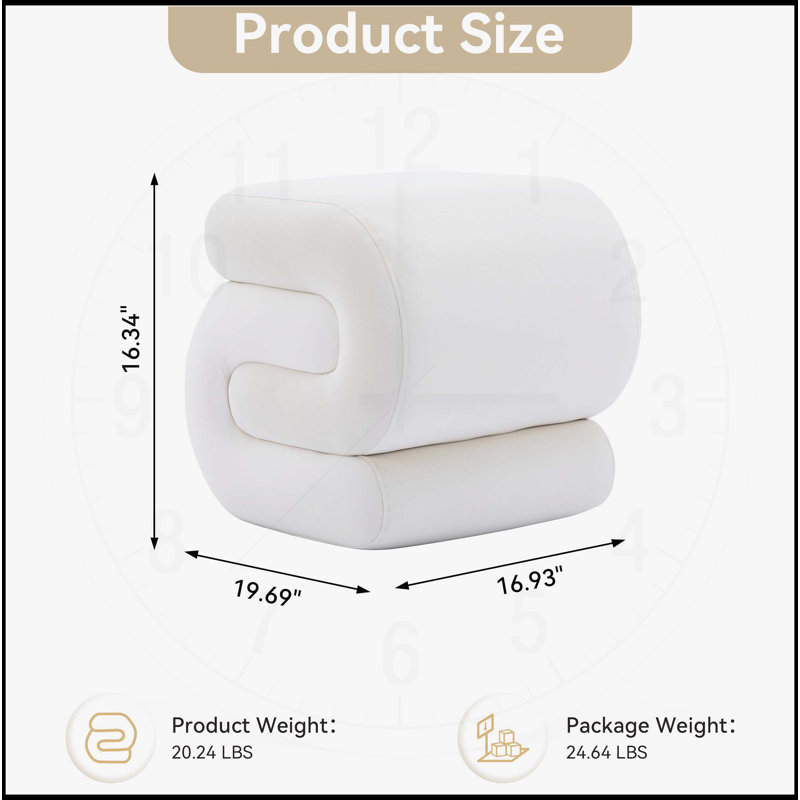 Repose-pieds en tissu de velours en forme de S avec repose-pieds, parfait pour une utilisation à l'intérieur, Blanc