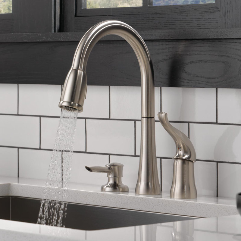 Kate Pull Down Sprayer Kitchen Sink Faucet with Matching Soap Dispenser, Brilliance Stainless