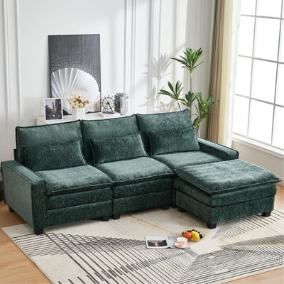 99'' L-Shaped 4 Sectional In Chenille, Upholstered With Removable Lumbar Support, Seat, And Movable Modern Comfy Chenille Upholstery, Solid Wood Frame, Support