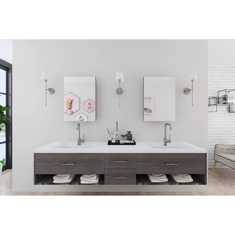 Base de meuble-lavabo double 81,5 po YU-Toronto-90MO, prête à installer, Taupe cendré