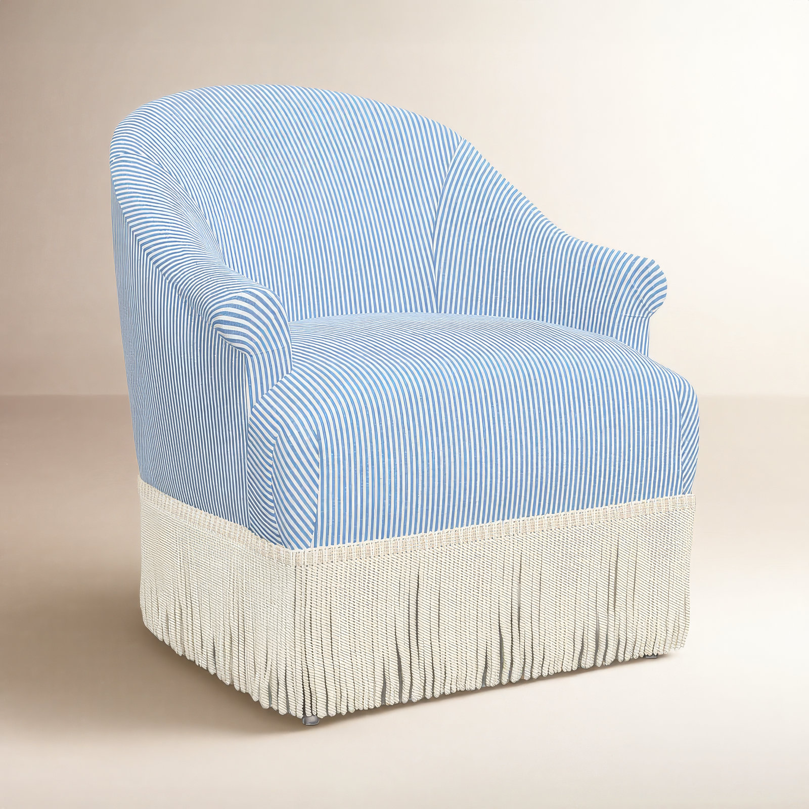 Callie Cotton Barrel Chair, Prep Stripe Blue, Ivory