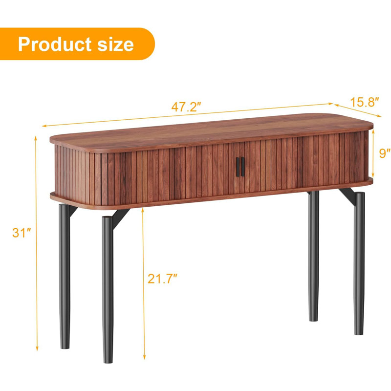 Console cannelée avec rangement, canapé en bois avec porte coulissante, table d'entrée avec espace de rangement pour le salon