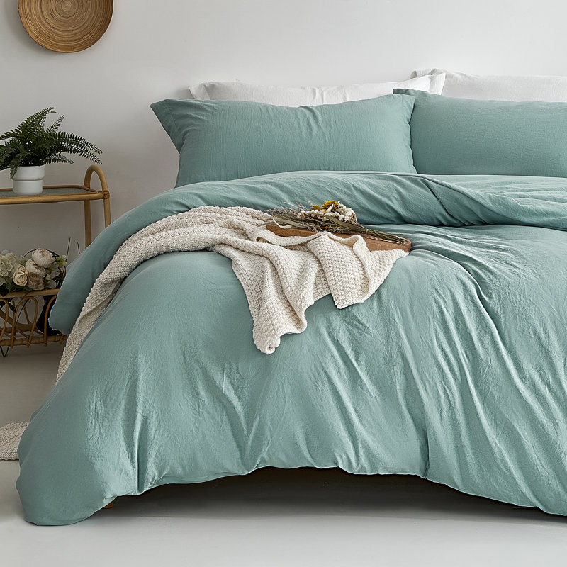 Solayne Washed Microfiber Duvet Cover Set, Super Soft Bedding with Zipper Closure and Corner Ties, Full Duvet Cover + 2 Shams